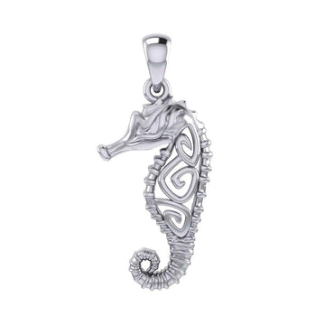 Seahorse with Spiral Designs On the Body Silver Pendant TPD6111 - Jewelry